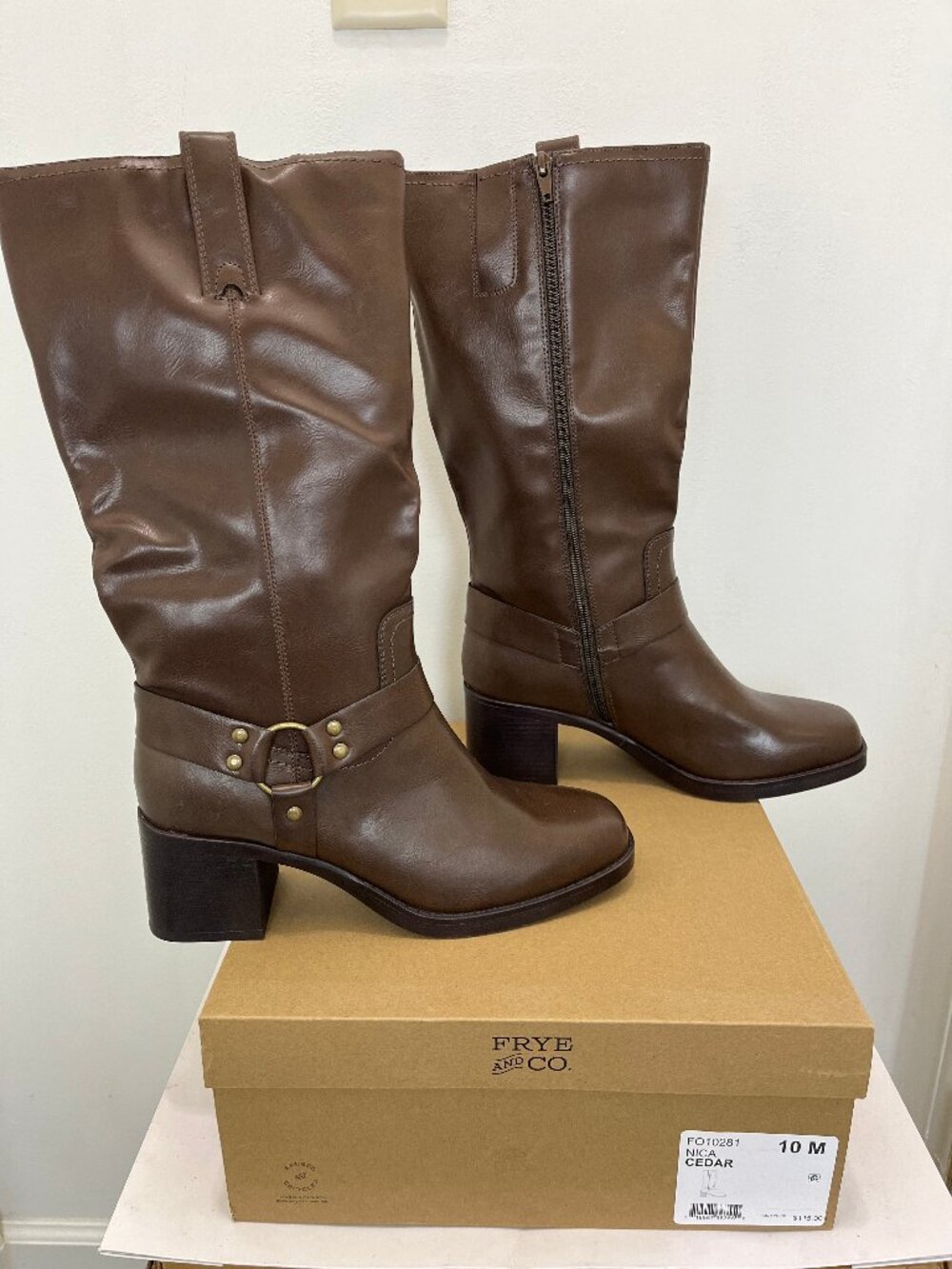 Frye And Co. Cedar Nica Motorcycle Riding Stacked Heel Harness Boots Brown 10 M